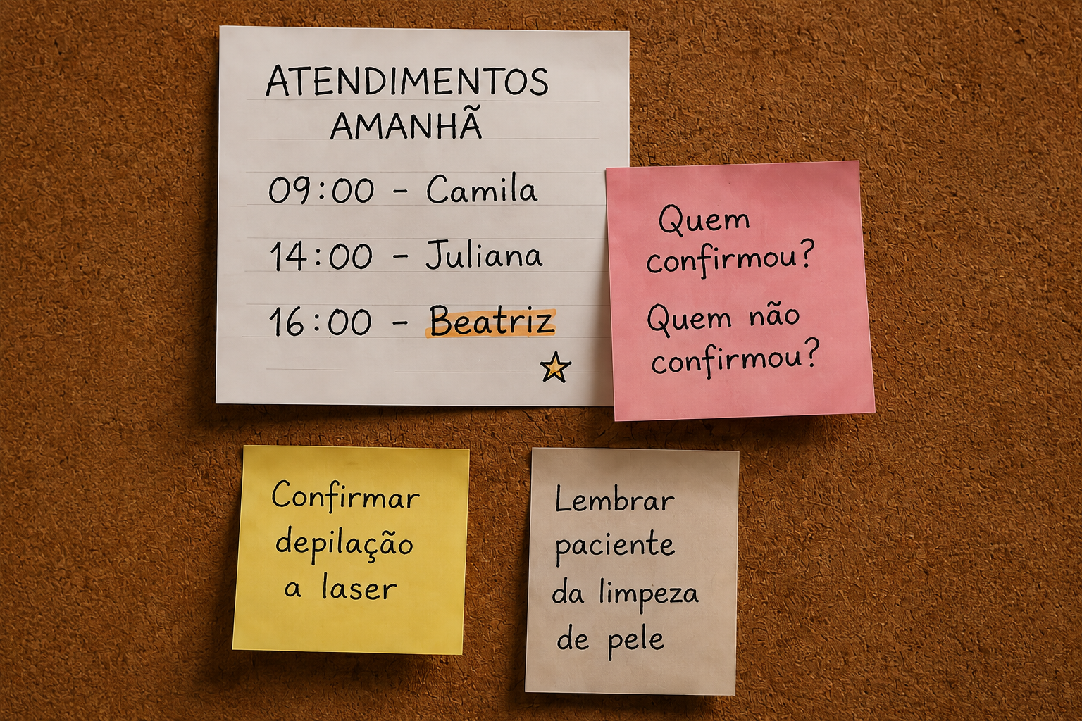 Quadro de lembretes de atendimentos do dia seguinte
