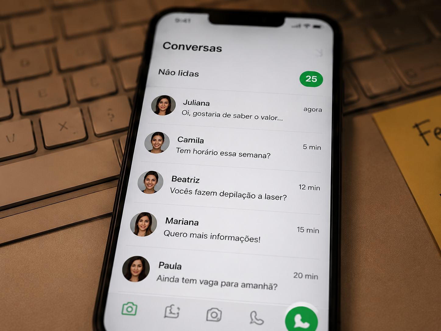 Celular com mensagens de pacientes aguardando resposta